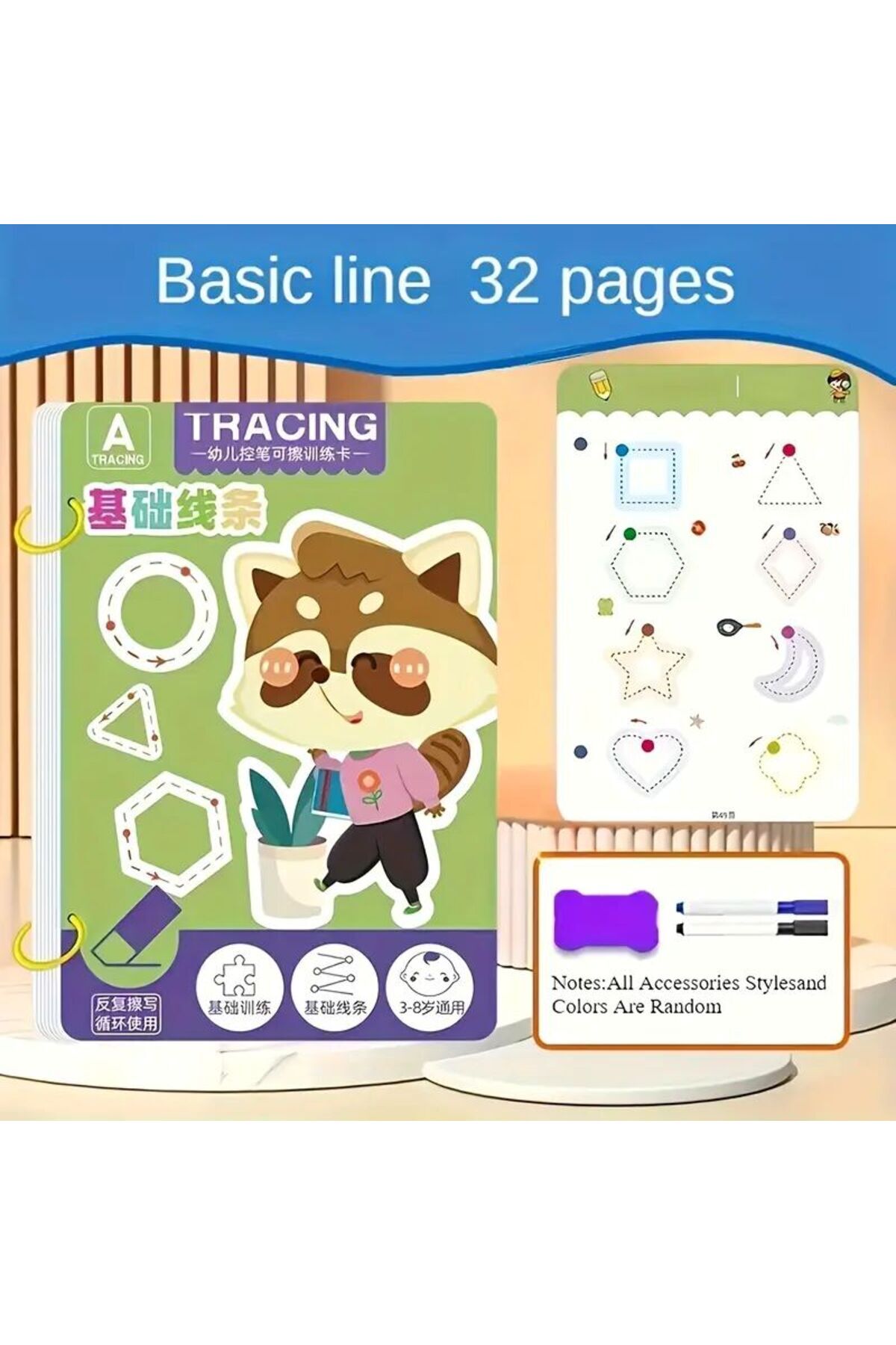 32 Sayfalık Yeniden Kullanılabilir Eğitici Notları, (2 Kalem + 1 Silgi ile Birlikte) Silinebilir