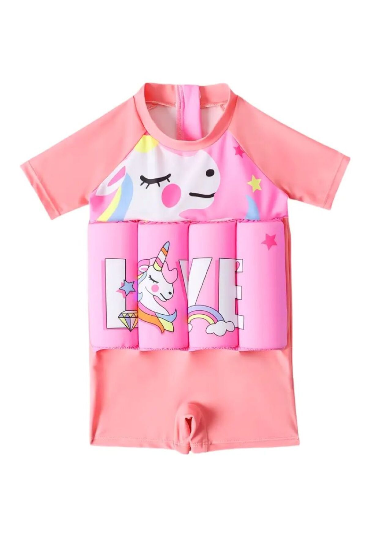 Çocuklar için (1-2yaş) süngerli yüzme mayosu unicorn desenli kız (yurtiçi) 1 adet swimwear Pembe