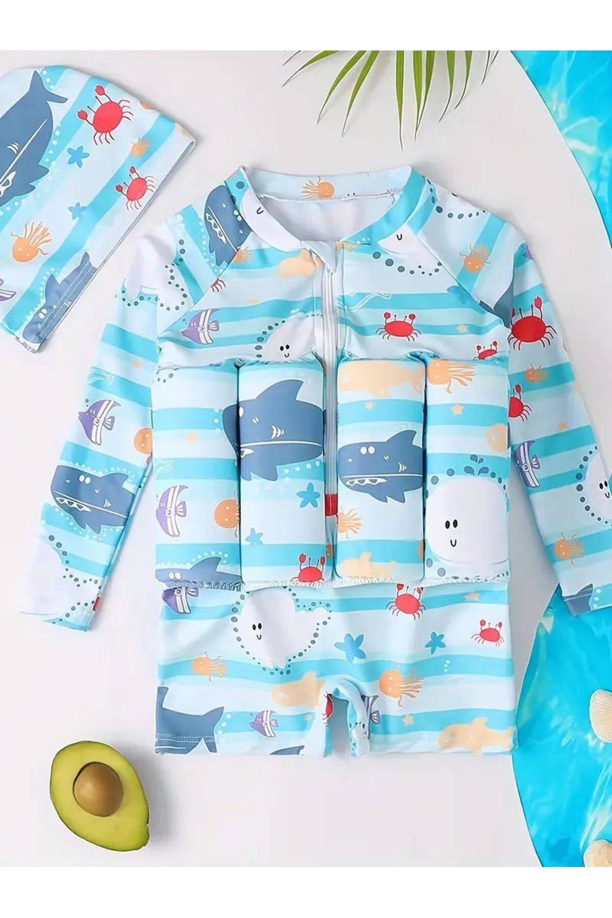 Çocuklar için(1-2yaş)süngerli yüzme mayosu erkek-kız (yurtiçi) 1 adet desenli swimwear desenli Mavi