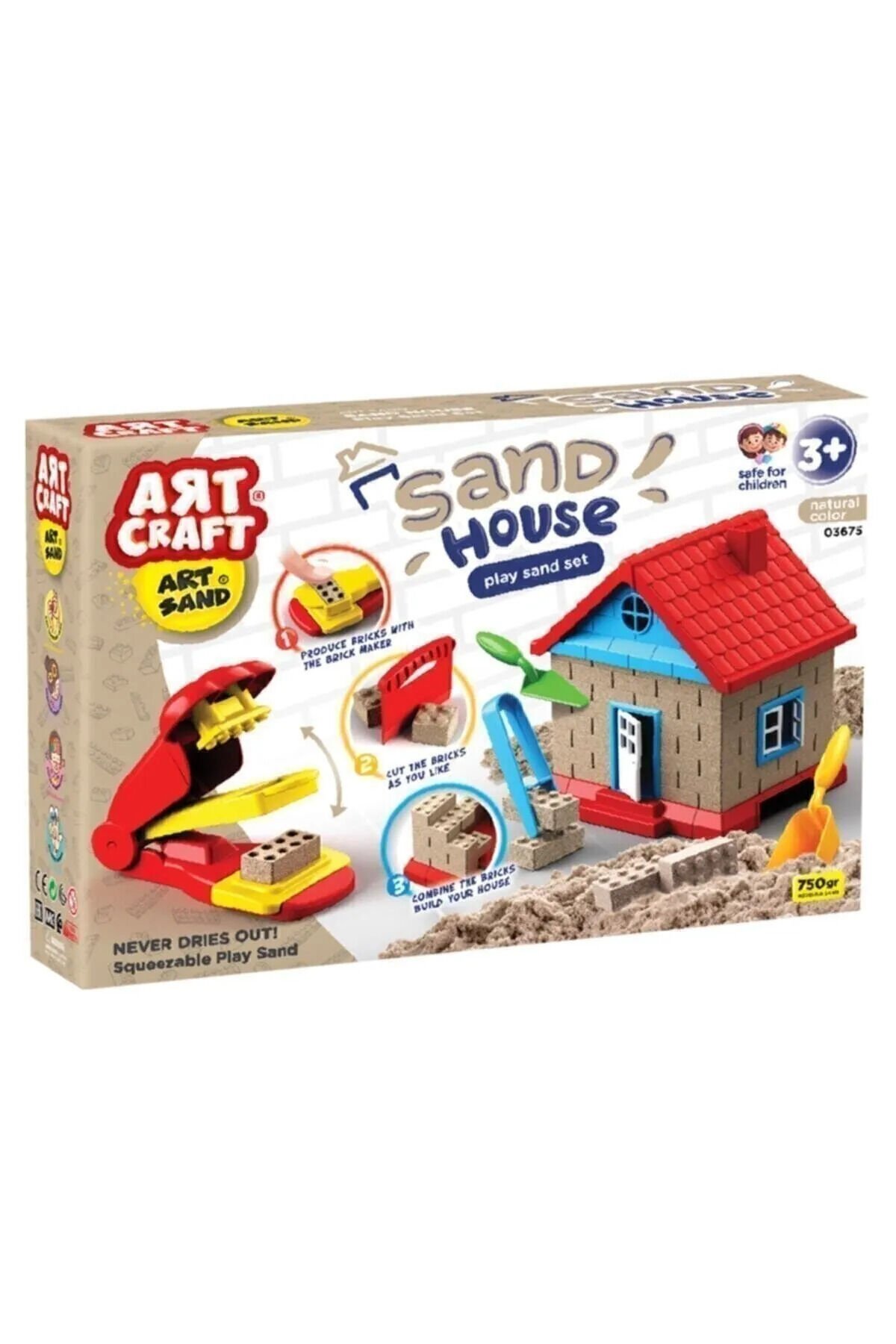 KİNETİK KUM EV OYUN KUMU SETİ SAND HOUSE PLAY SAND SET 3+ NATUREL RENK  750 GR KUM
