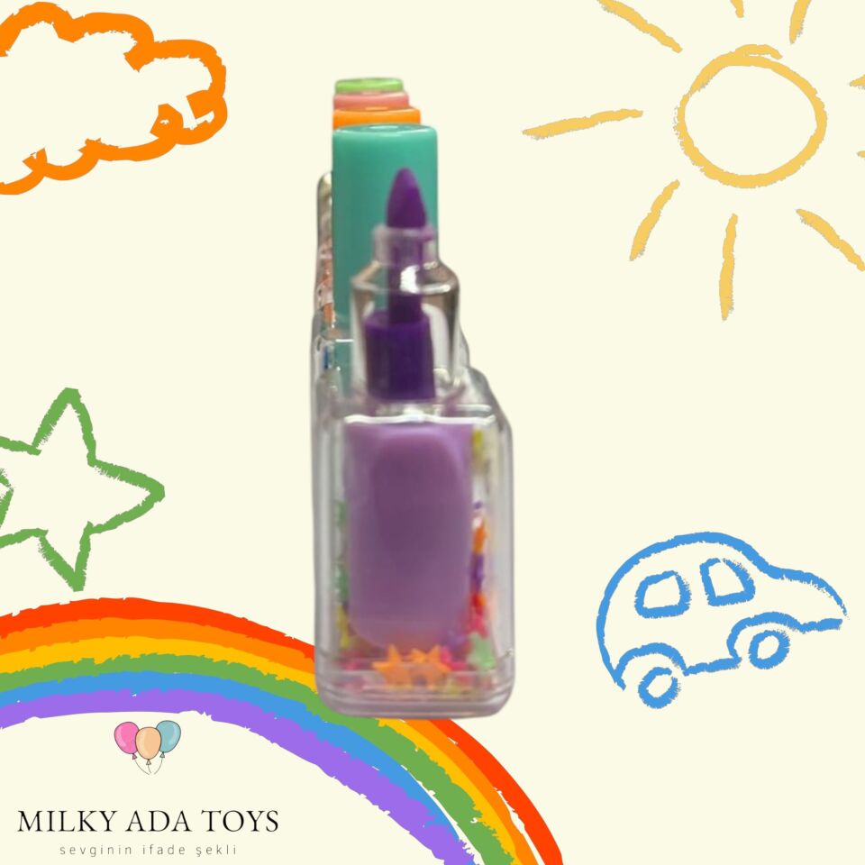 Milky Ada Toys Sevimli Mini Keçeli Kalemler Oje Tasarımlı Renkli Kapaklı 6 Renk Süslü Çekici Tasarım Hediyelik 7 cm