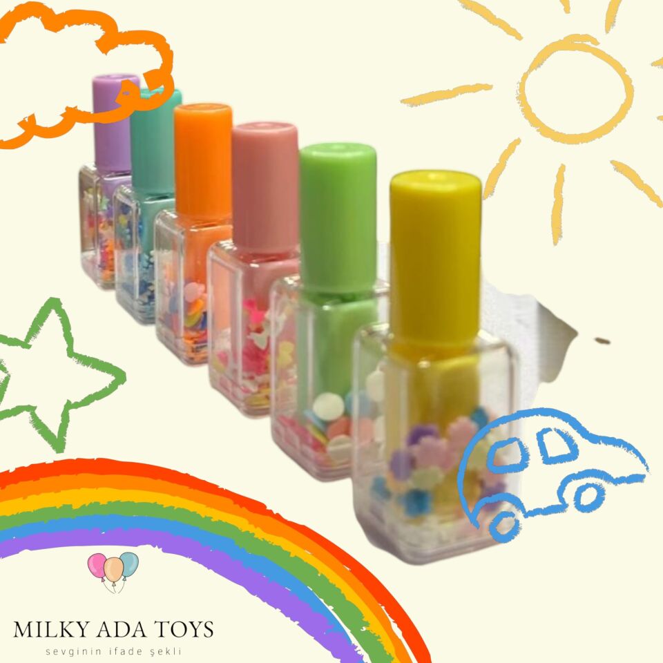 Milky Ada Toys Sevimli Mini Keçeli Kalemler Oje Tasarımlı Renkli Kapaklı 6 Renk Süslü Çekici Tasarım Hediyelik 7 cm
