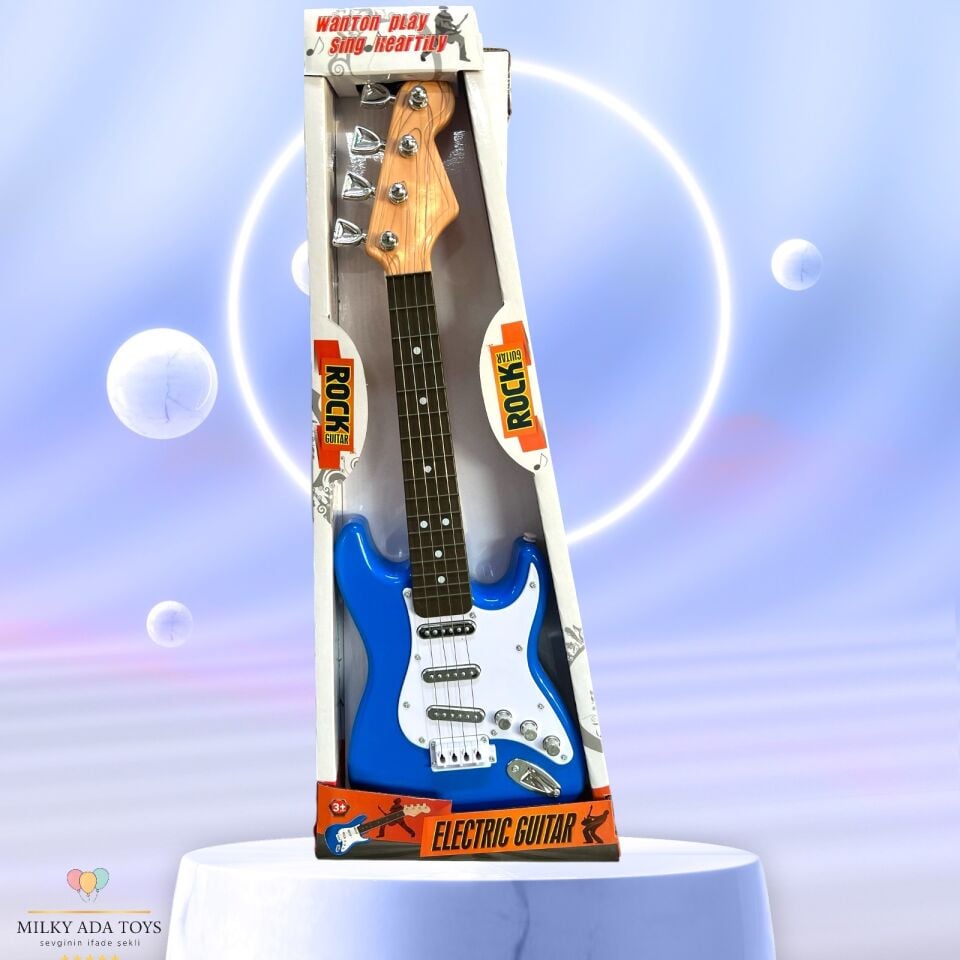 ROCK GİTAR ELEKTRO GİTAR PİLLİ SESLİ  48x14 cm CM SİYAH MAVİ