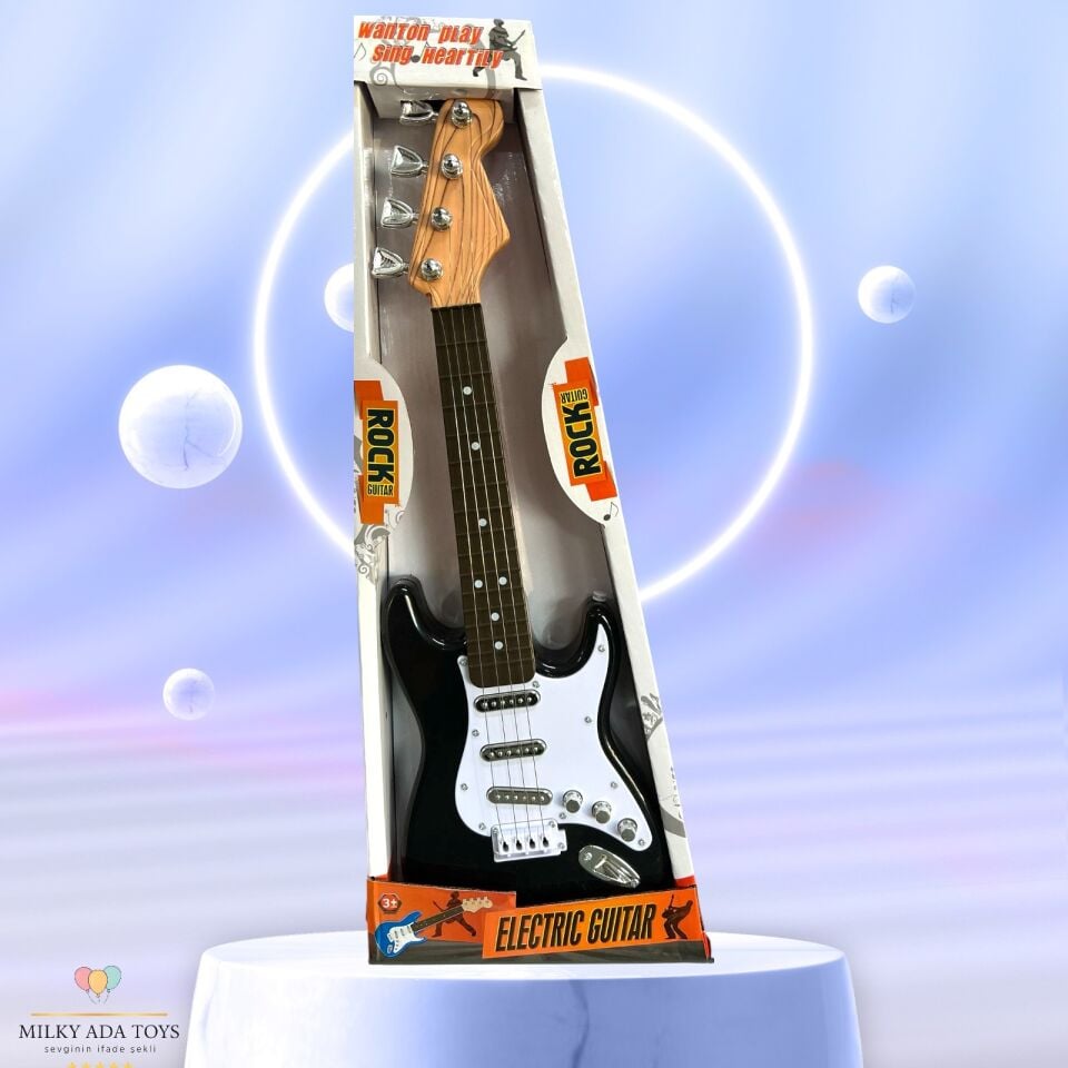 ROCK GİTAR ELEKTRO GİTAR PİLLİ SESLİ  48x14 cm CM SİYAH MAVİ