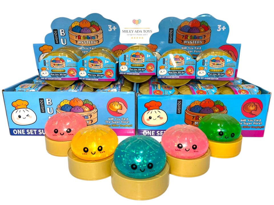 Bun squishy dumbling glitter simli stres oyuncağı sukuşi çin mantısı sürpriz kutu 1 adet