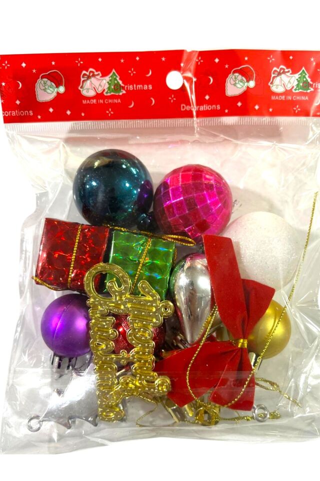 Yılbaşı süsleri 12 li paket karışık parlak renkli 3-5 cm yılbaşı ağacı süsleri