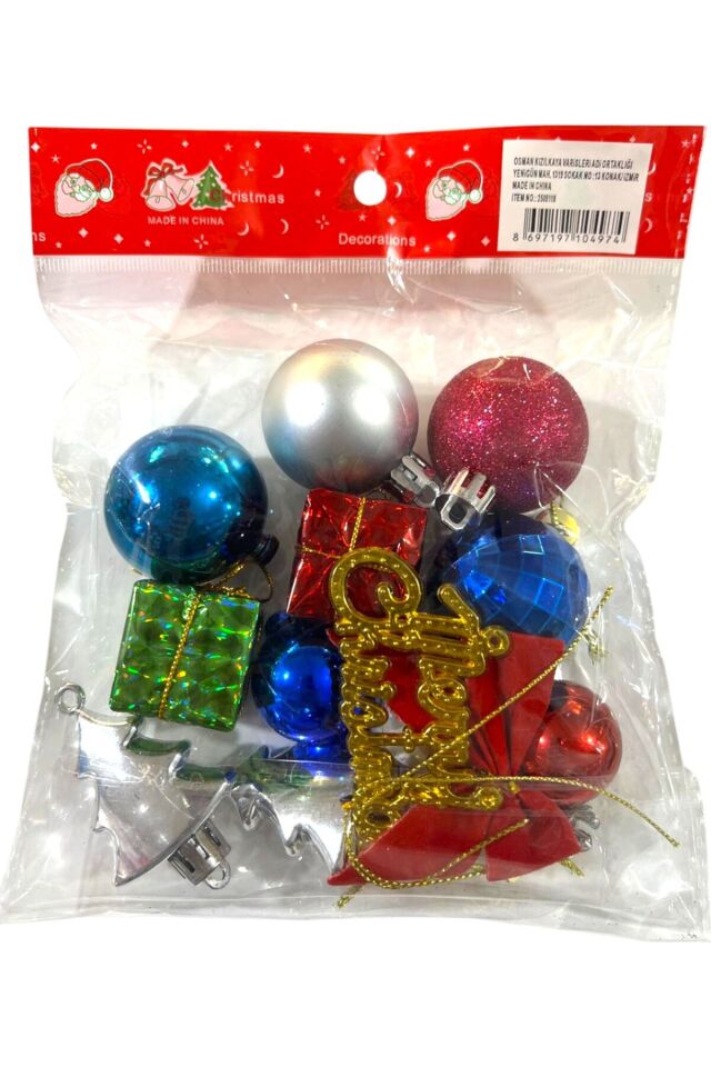 Yılbaşı süsleri 12 li paket karışık parlak renkli 3-5 cm yılbaşı ağacı süsleri