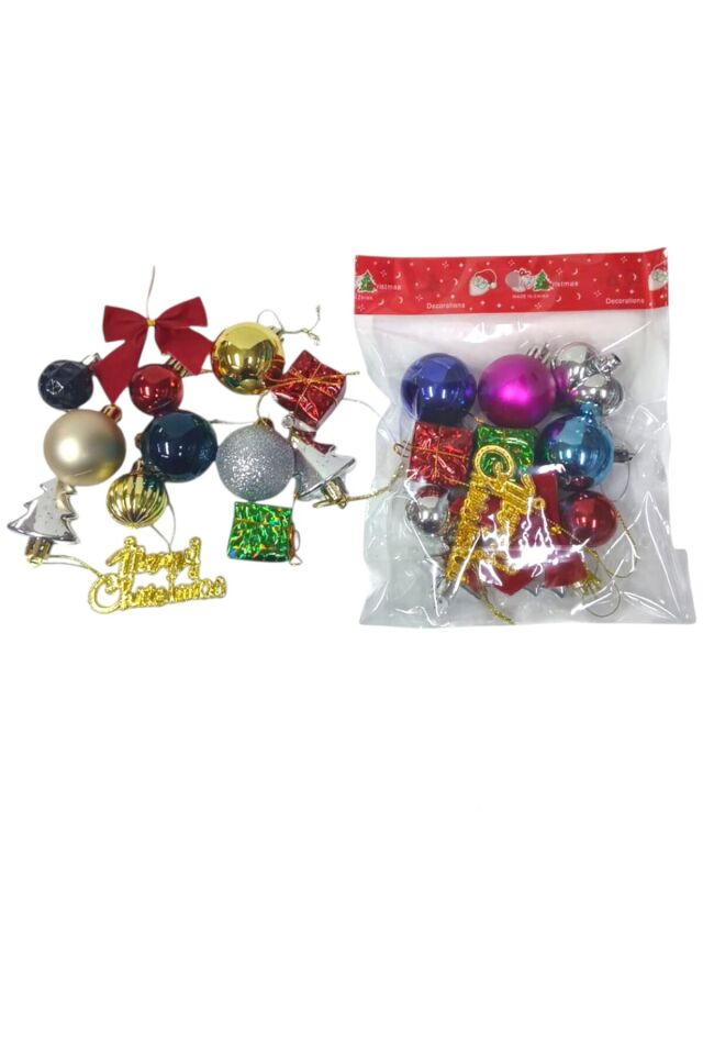 Yılbaşı süsleri 12 li paket karışık parlak renkli 3-5 cm yılbaşı ağacı süsleri