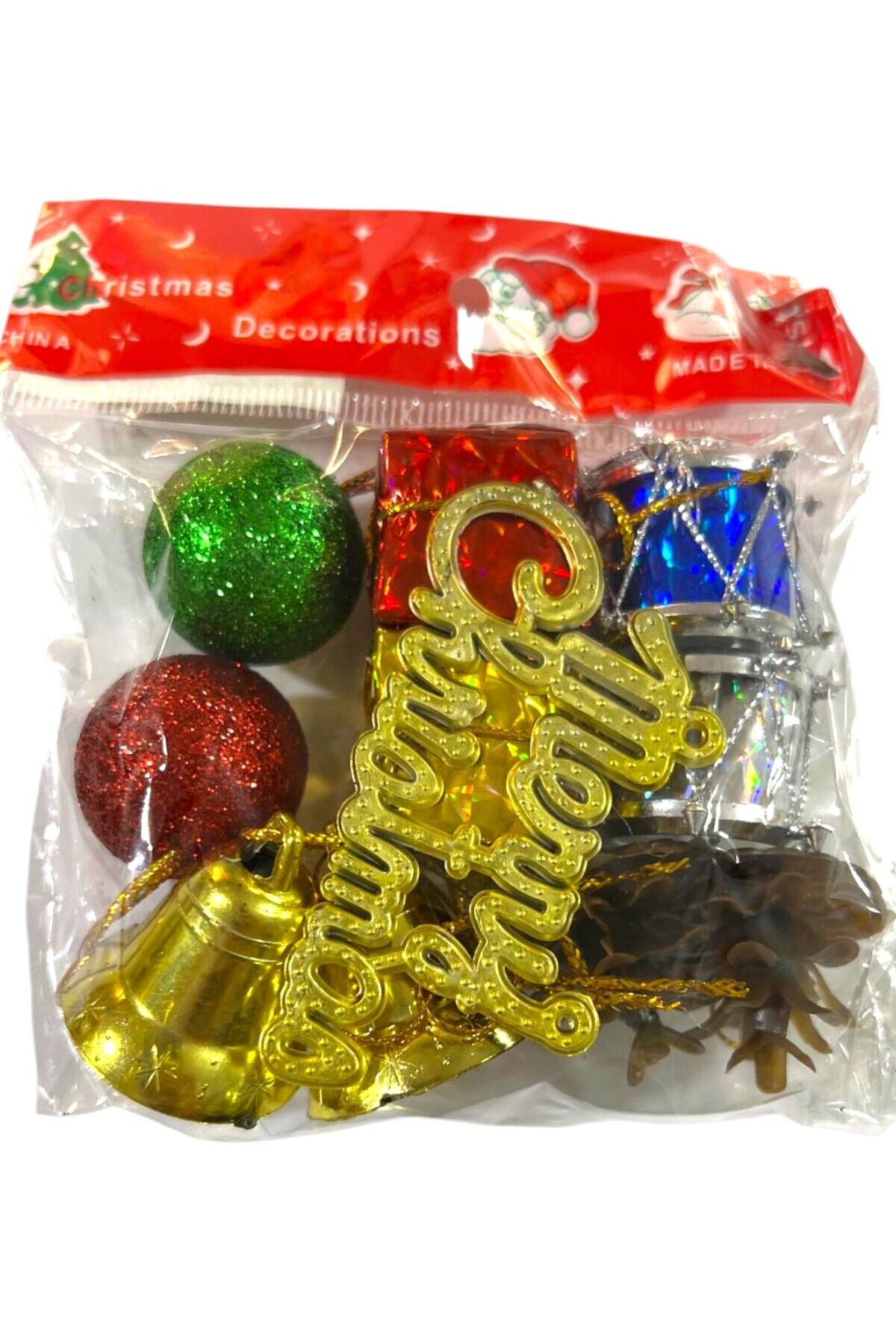 Yılbaşı süsleri 12 li paket karışık parlak renkli 3-5 cm yılbaşı ağacı süsleri