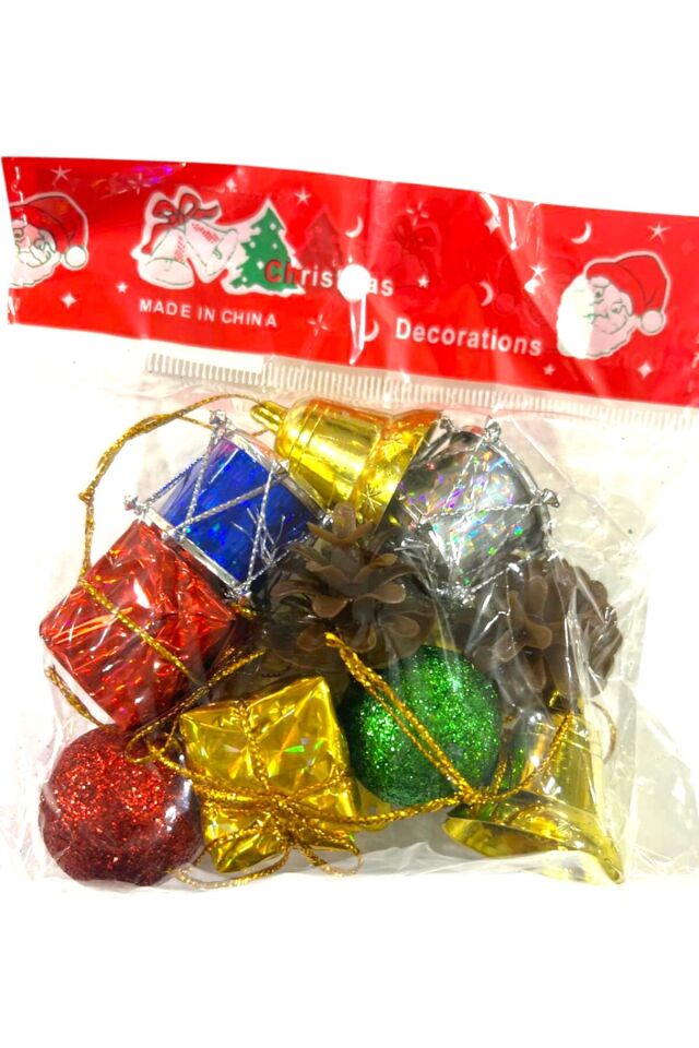 Yılbaşı süsleri 10 lu karışık çok renkli küçük boy 2-3 cm yılbaşı ağacı süsleri