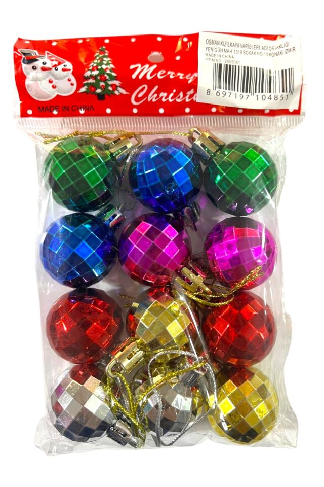 Yılbaşı süsleri parlak top 12 li set 3 cm yılbaşı ağacı süsü