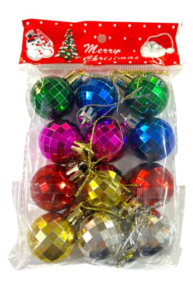 Yılbaşı süsleri parlak top 12 li set 3 cm yılbaşı ağacı süsü