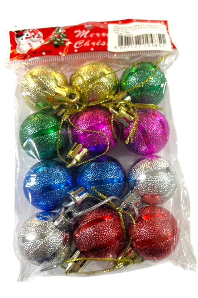 Yılbaşı süsleri parlak top 12 li set 3 cm yılbaşı ağacı süsü