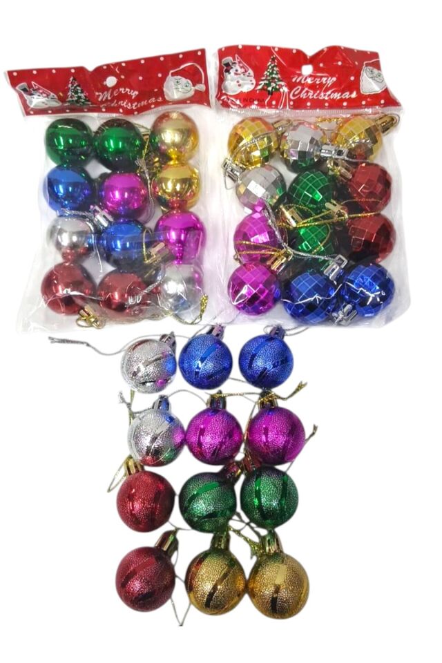 Yılbaşı süsleri parlak top 12 li set 3 cm yılbaşı ağacı süsü