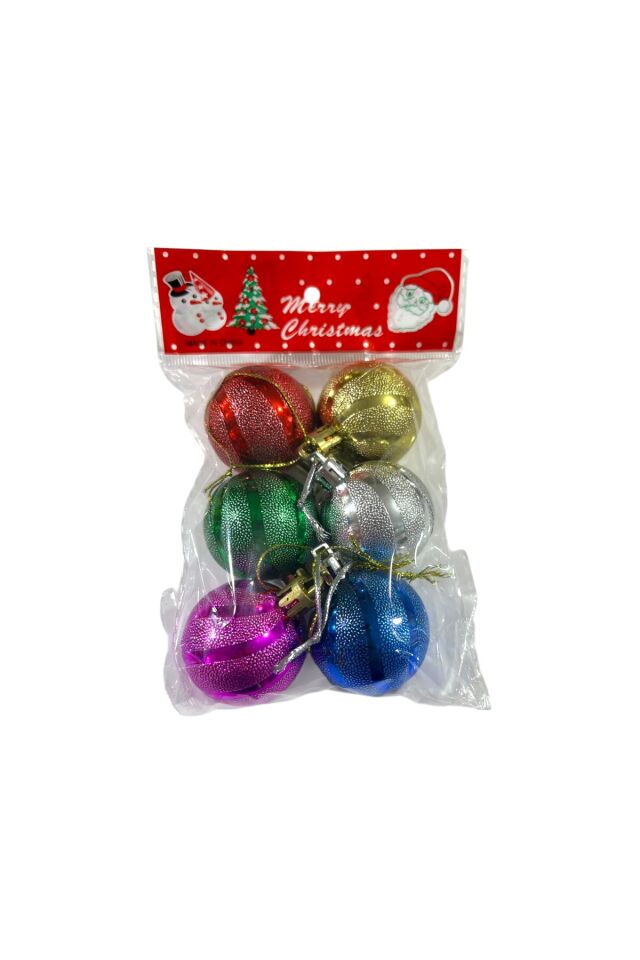 Yılbaşı süsleri 6 lı set renkli parlak toplar 3,5 cm ağaç süsü