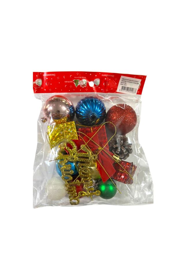 Yılbaşı süsleri 12 li karışık paket set çok renkli 3 - 6 cm süsler
