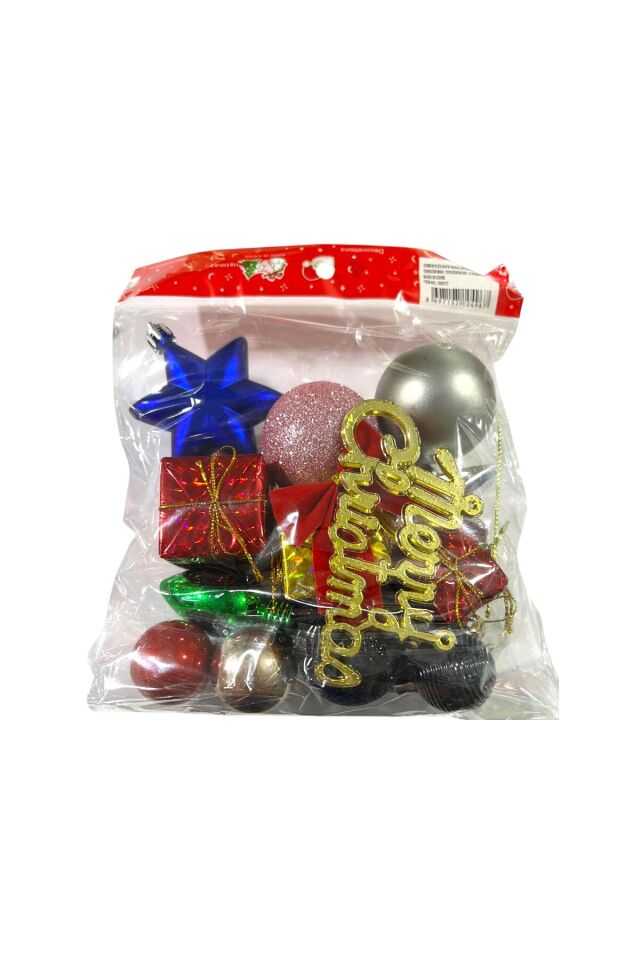 Yılbaşı süsleri 12 li karışık paket set çok renkli 3 - 6 cm süsler