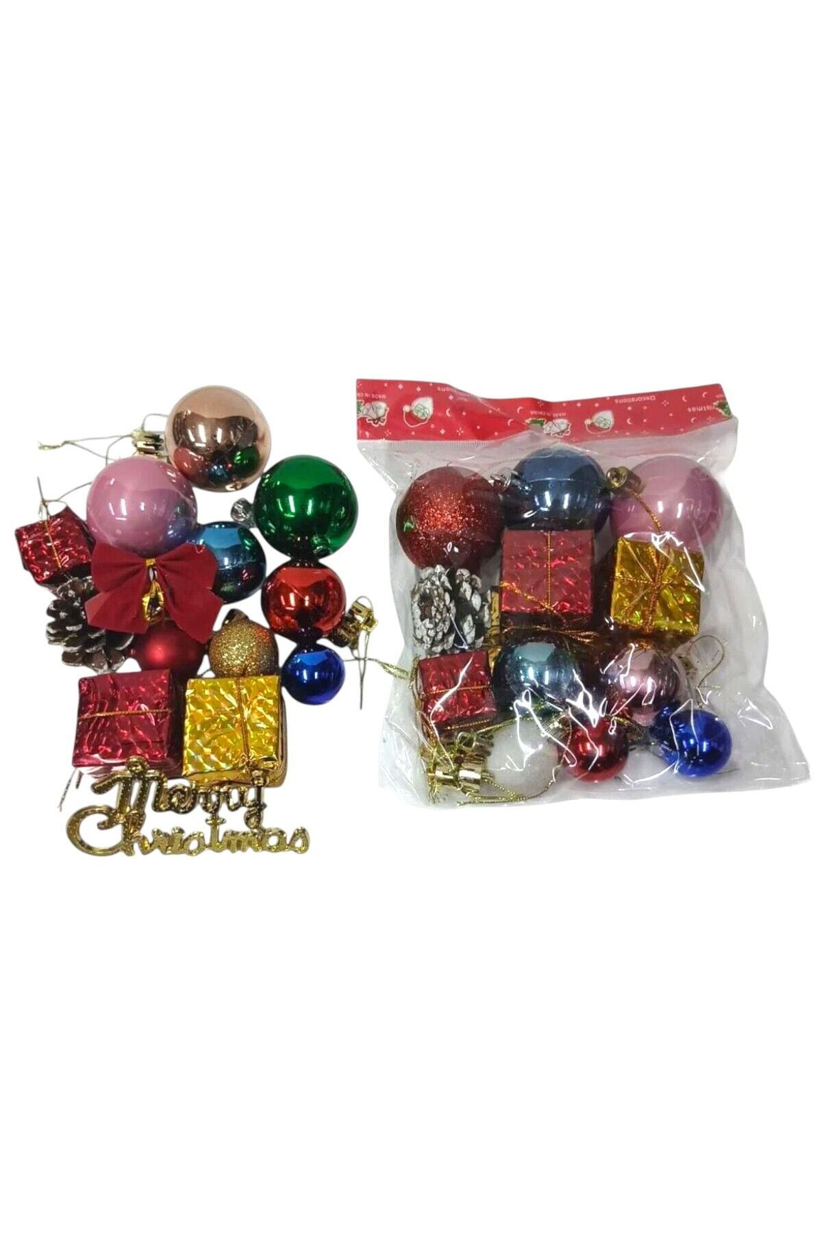 Yılbaşı süsleri 12 li karışık paket set çok renkli 3 - 6 cm süsler