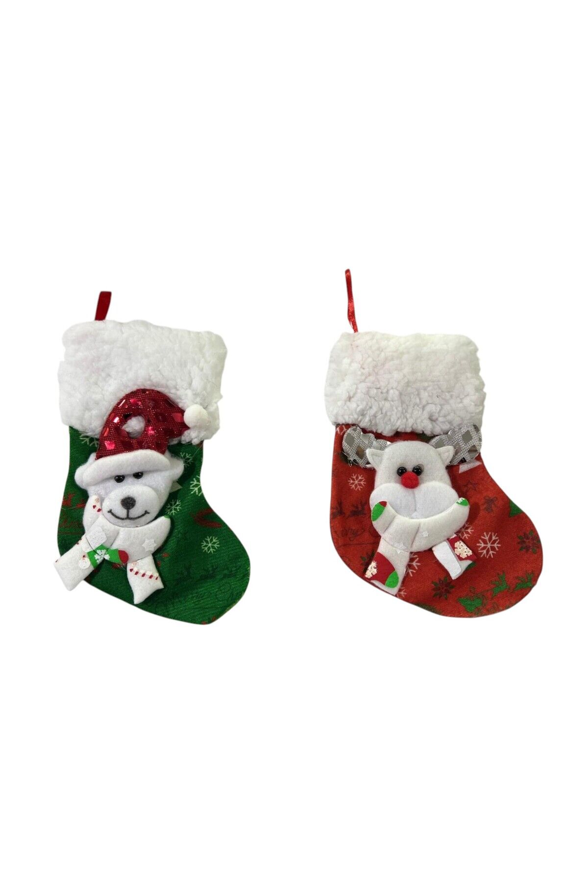 Yılbasşı süsü ağaç süsü çorap kardan adam ayıcık desenli çoraplar 2li 17 x 10 cm Karışık paketler.