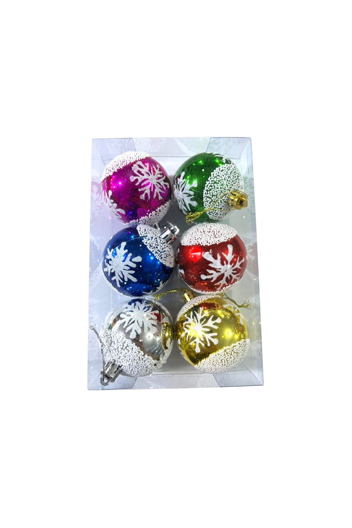 Yılbaşı süsleri 6 lı top 6 cm desenli kar süslemeli ağaç süsü hediyelik noel ball