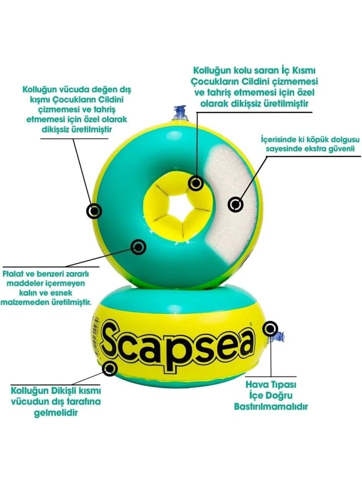 Scapsea  Çocuklar için içi dolgulu yüzmeye  yardımcı kolluk 10-40 kg 2-12 yaş