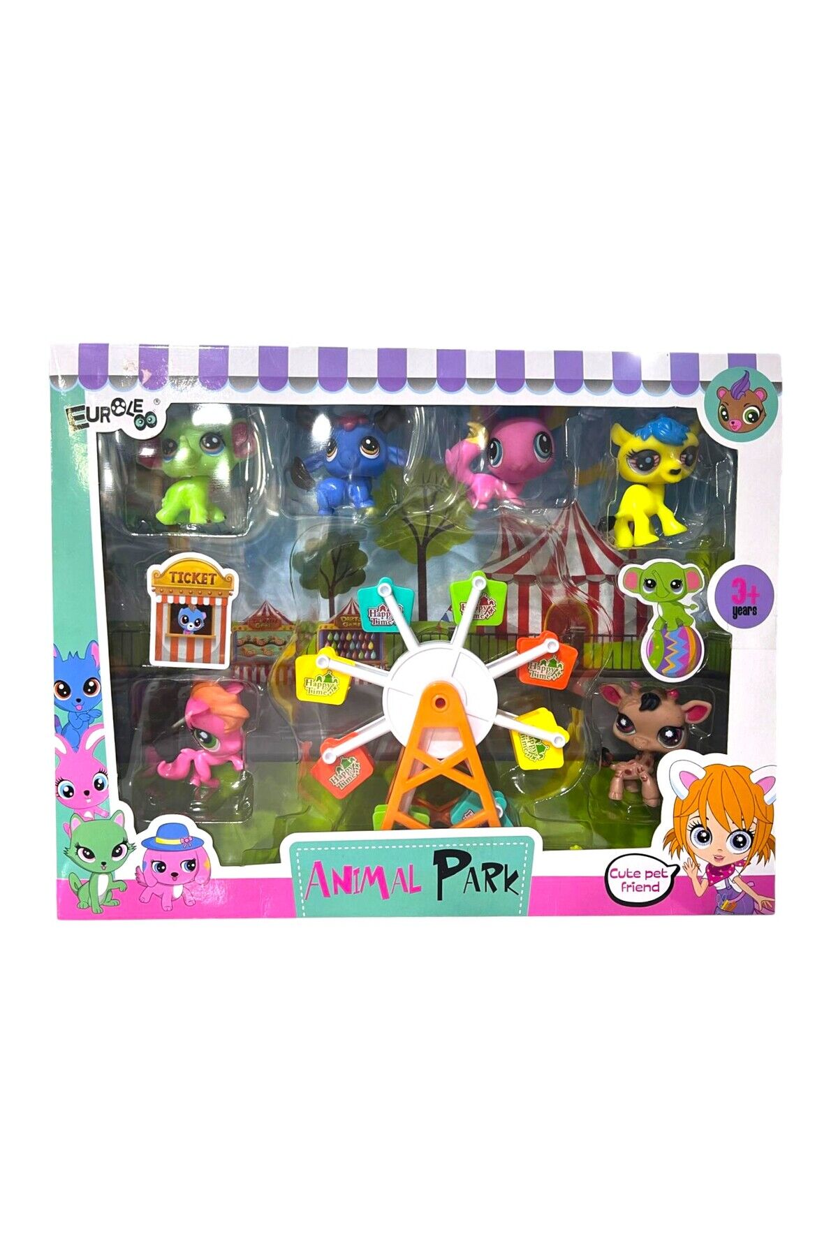 Animal park minişler dönme dolap serüveni 6 adet miniş figür seti 32x25 cm