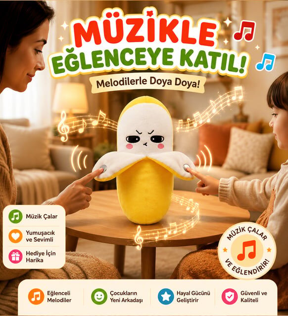Dokun ve Çal! Akıllı Müzikli Peluş Muz Oyuncak – Eğlenceli Etkileşimli Deneyim