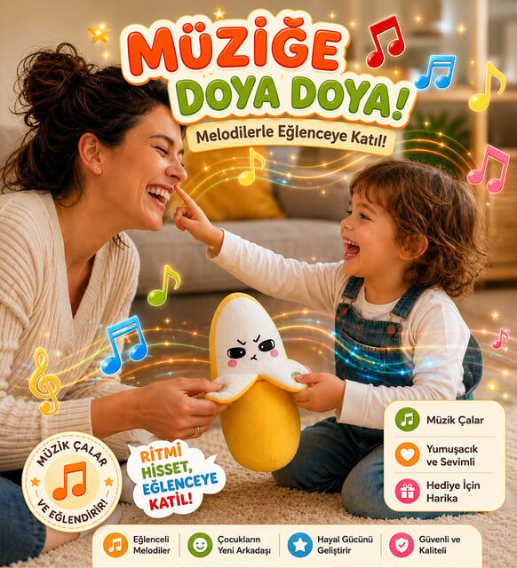 Dokun ve Çal! Akıllı Müzikli Peluş Muz Oyuncak – Eğlenceli Etkileşimli Deneyim