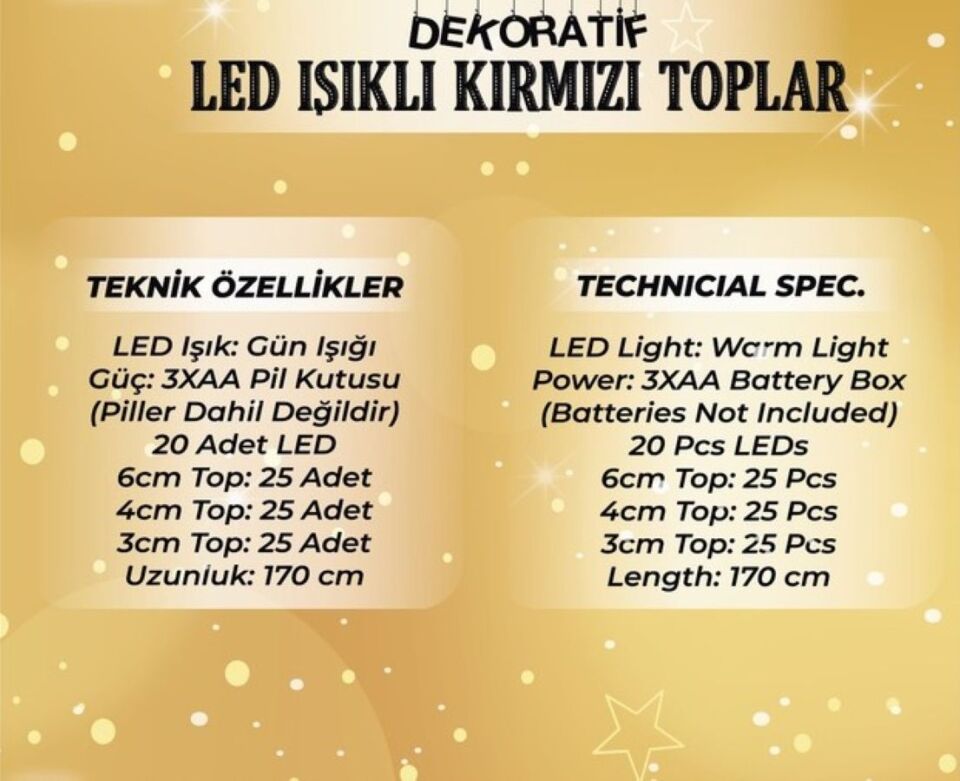 Urban Mood Dekoratif Işıklı Kırmızı Toplar KB-99