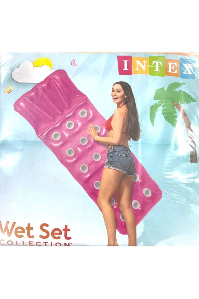 ŞİŞME DENİZ & HAVUZ YATAĞI BARDAKLI YATAK 188X71 CM YEŞİL MAVİ FUŞYA POCKET MAT LUFTMADRAS