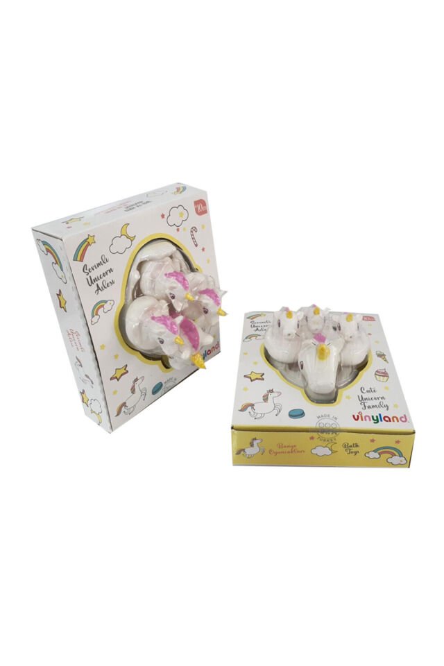 Sevimli Unicorn Ailesi Banyo Oyuncakları - Vinil Oyuncak +10m Beyaz 4 Parça