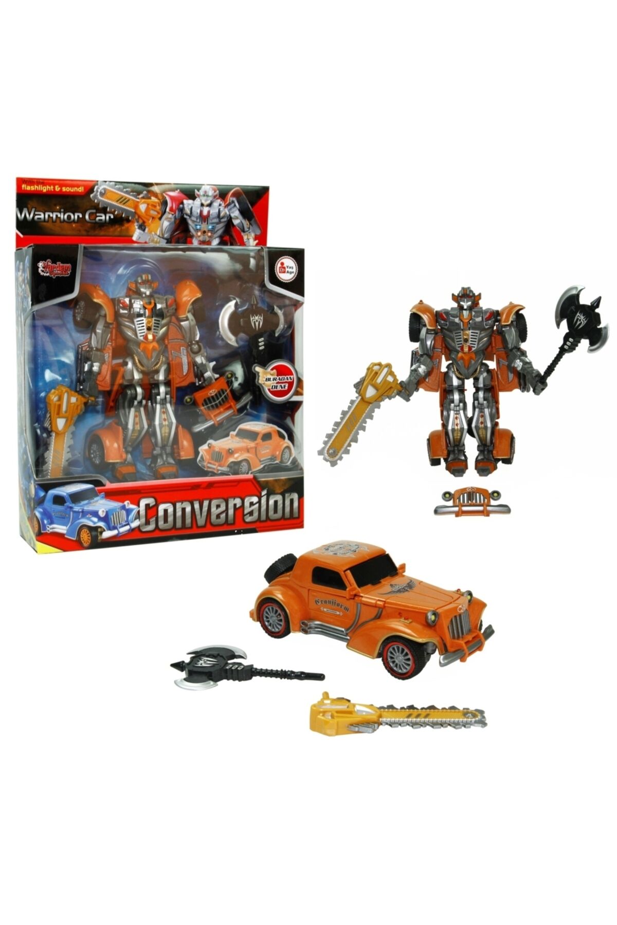 CONVERSION DÖNÜŞEN ROBOT TRANSFORMERS TURUNCU KLASİK ARAÇ SESLİ IŞIKLI YEŞİL 1:24 ÖLÇEK