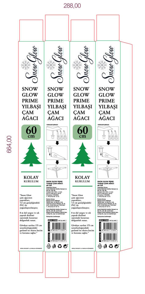 Snow Glow Prime Yılbaşı Çam Ağacı 60 Cm 55 Dal