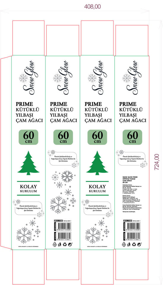 Snow Glow Prime Kütüklü Yılbaşı Çam Ağacı 60 Cm 55 Dal