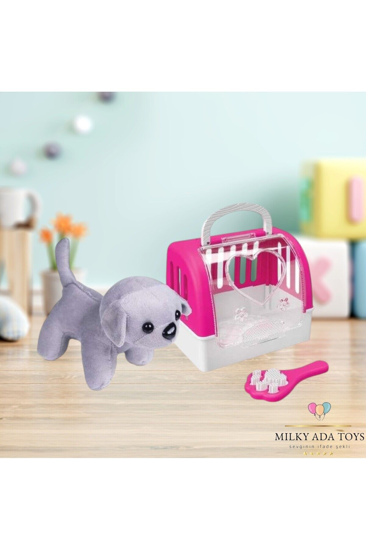 PET TAŞIMA ÇANTASI ve SEVİMLİ PELUŞ KÖPEK