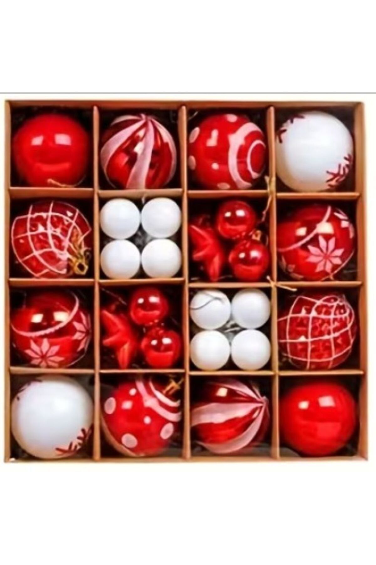 Yılbaşı süsleri yıl başı topları parlak mat renkli kırmızı beyaz 44 adet 6- 3 cm