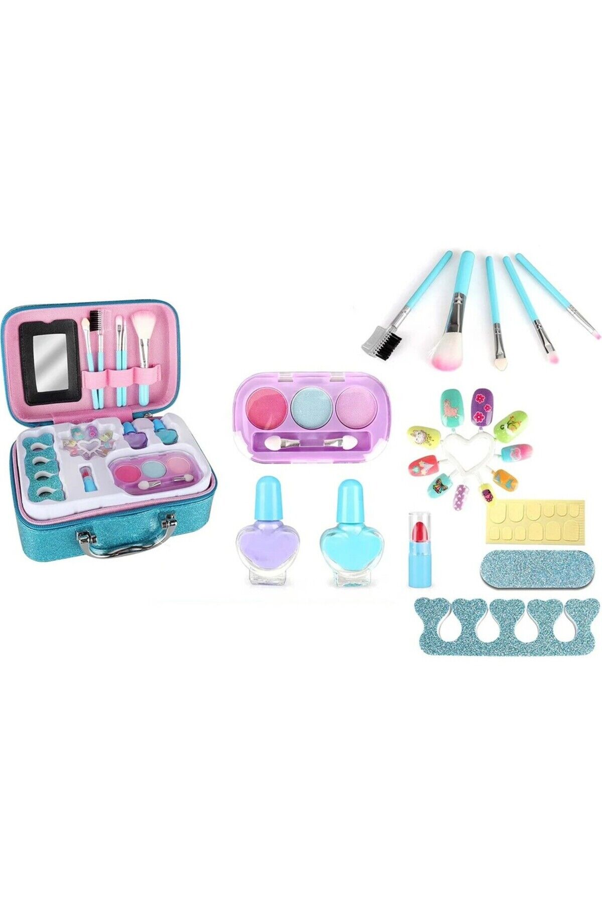 Bloomie Aynalı Çantalı Makyaj Güzellik Seti ve Sürülebilir Çocuk Makyaj Malzemeleri
