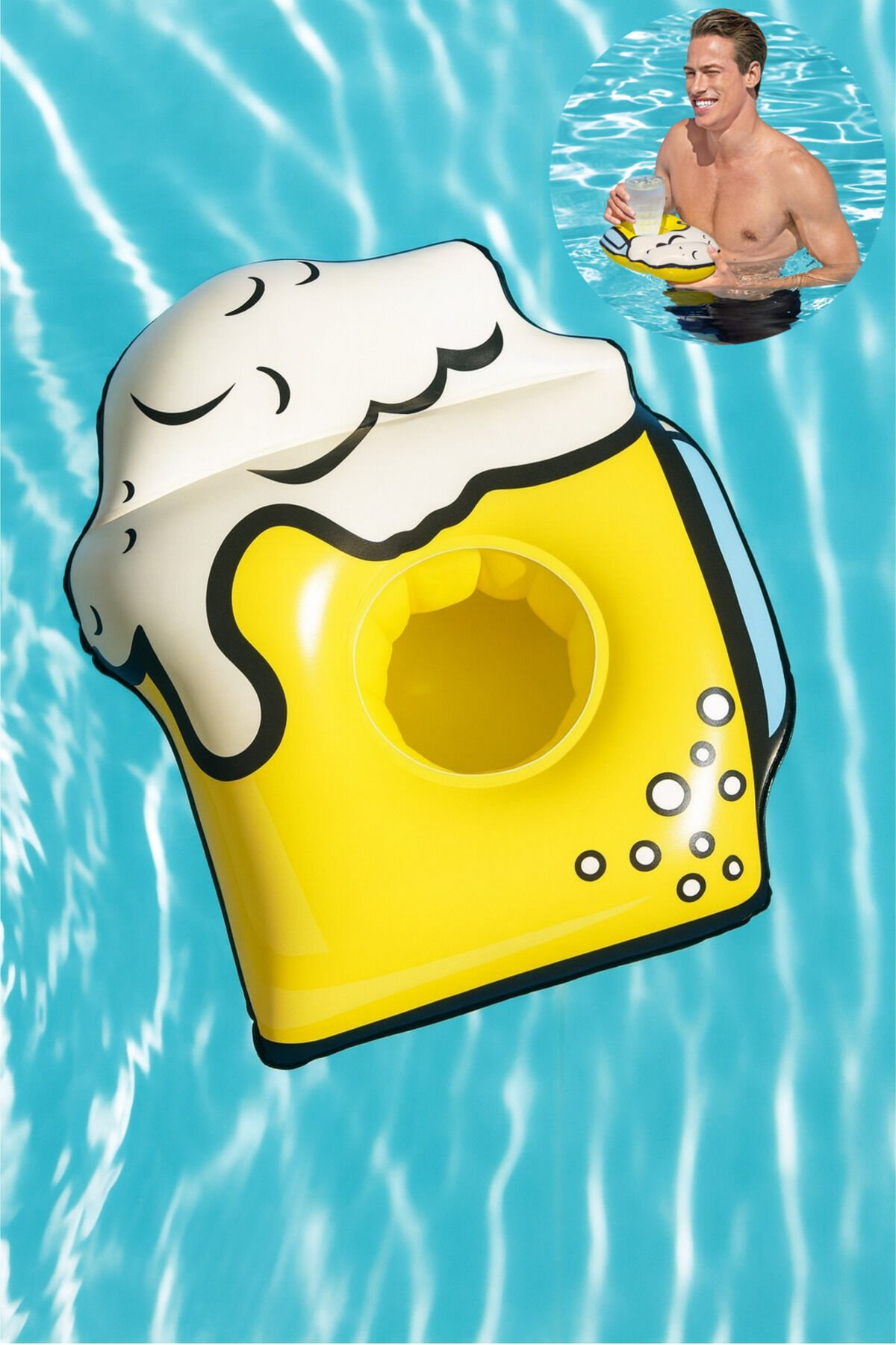 3'lü Kupa İçecek Tutacağı - Yüzen Bardak Tutucu Şişme - Kupa Bardaklık - Şişme Deniz Bardak Tutma