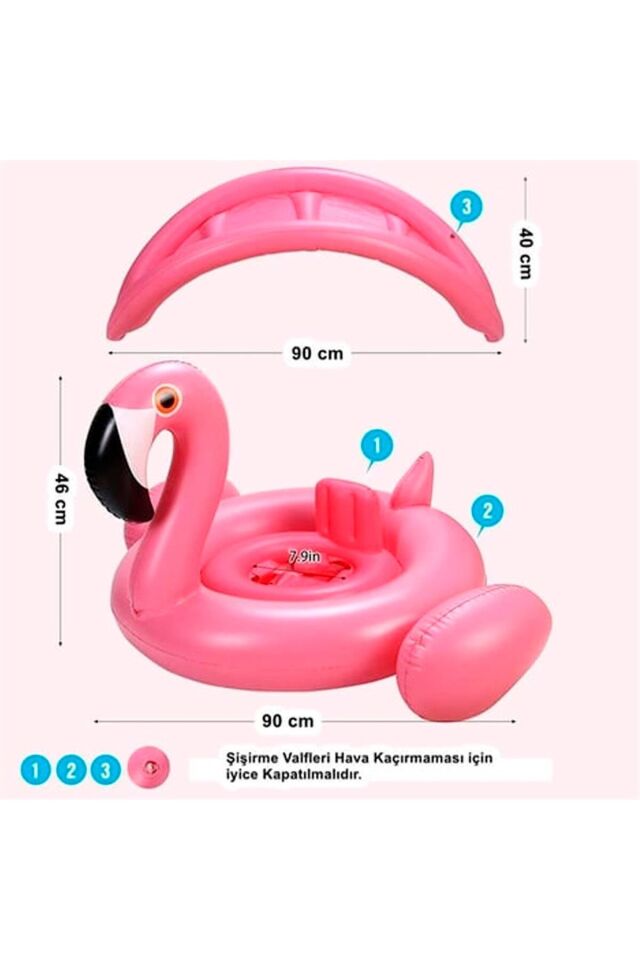 FLAMINGO BABY FLOAT  BEBEK YÜZME SİMİDİ GÜNEŞLİKLİ KAPANIR AÇILIR FLAMİNGO PEMBE