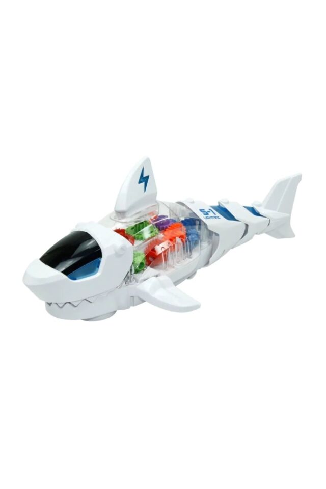 MÜZİKLİ IŞIKLI HAREKETLİ BEYAZ  GEAR ROBOT SHARK KÖPEK BALIĞI 32 x 16 cm