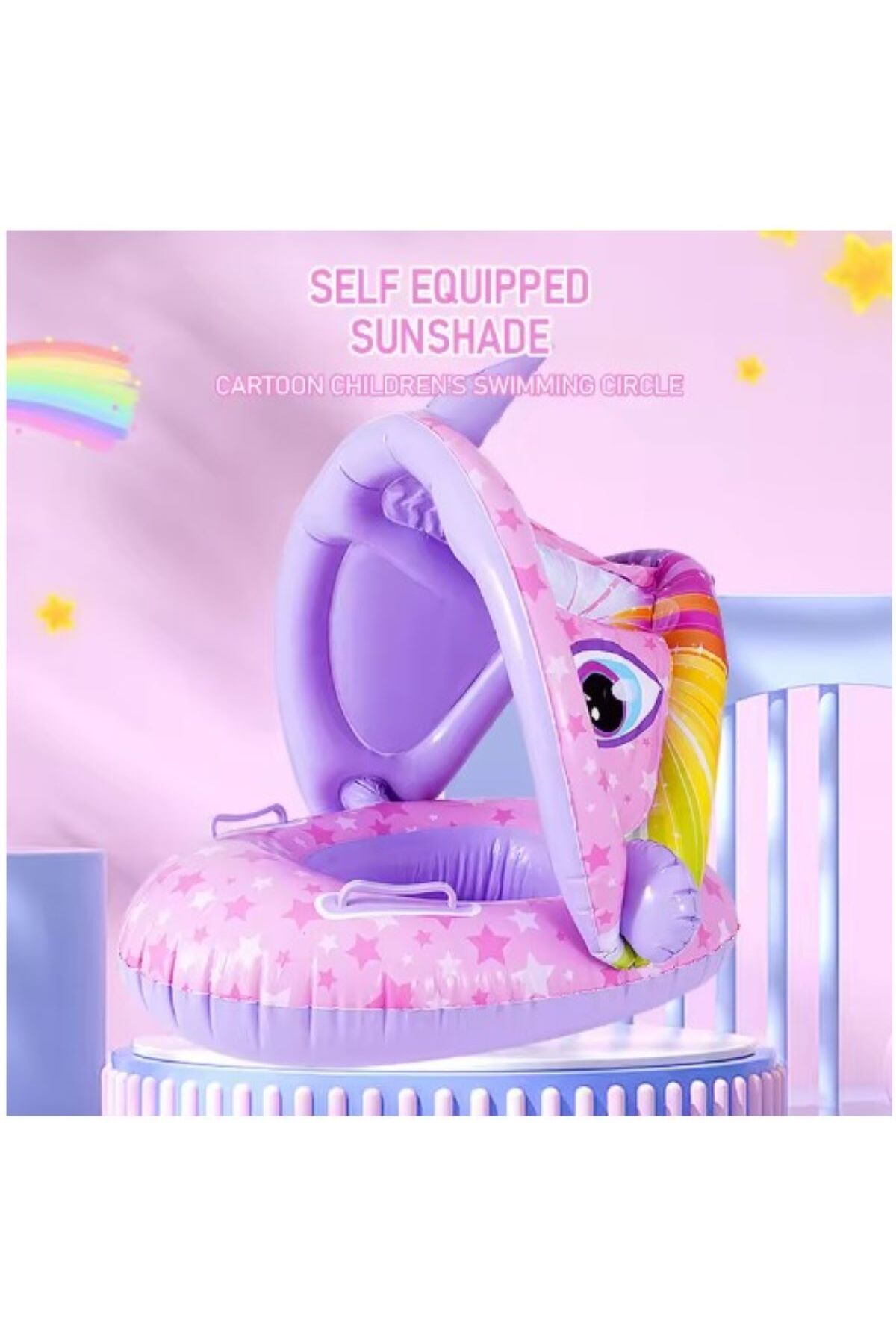 GERGEDAN  ŞEKİLLİ BABY FLOAT  BEBEK YÜZME SİMİDİ GÜNEŞLİKLİ KAPANIR AÇILIR GERGEDAN MOR