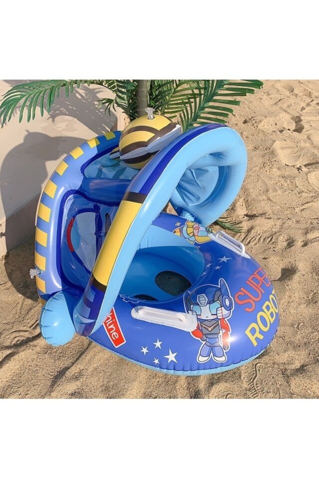SUPER ROBOT BABY FLOAT  BEBEK YÜZME SİMİDİ GÜNEŞLİKLİ KAPANIR AÇILIR SUPER ROBOT MAVİ