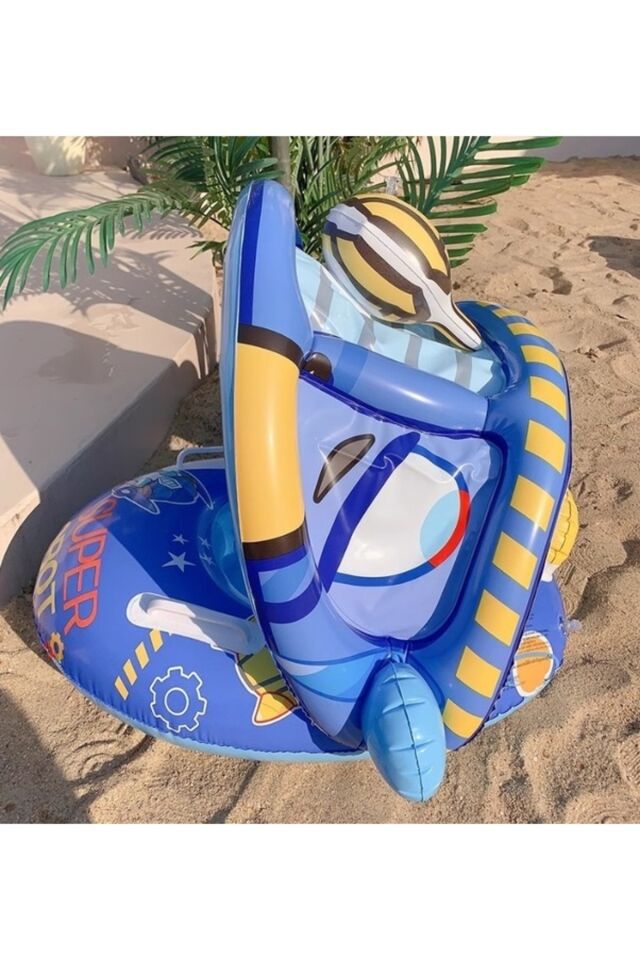 SUPER ROBOT BABY FLOAT  BEBEK YÜZME SİMİDİ GÜNEŞLİKLİ KAPANIR AÇILIR SUPER ROBOT MAVİ