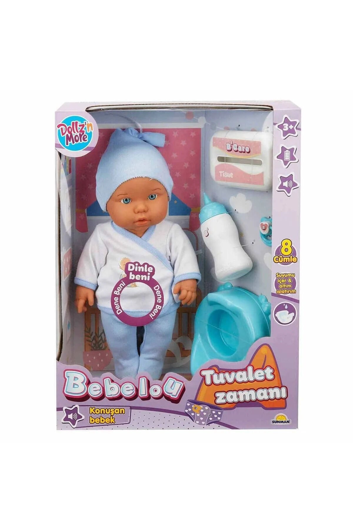 BEBELOU TUVALET ZAMANI KONUŞAN BEBEK SET 35 CM 5 PARÇA 8 CÜMLE DOLLZ'N MORE ALTINI ISLATIR