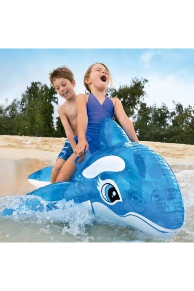 ŞİŞME ŞEFFAF SEVİMLİ MAVİ BALİNA BİNİCİ 1.52 X 1.14 CM 3+