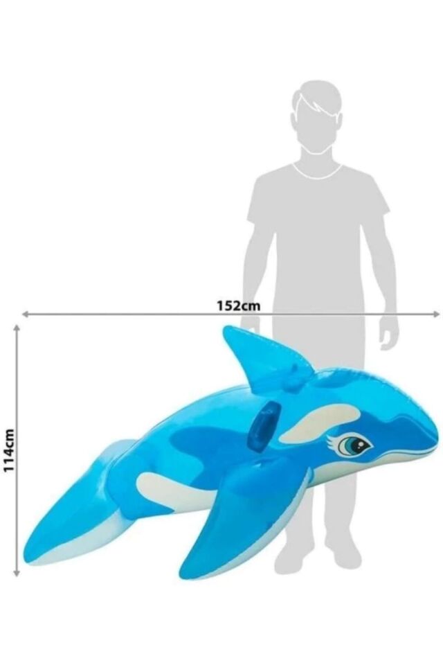ŞİŞME ŞEFFAF SEVİMLİ MAVİ BALİNA BİNİCİ 1.52 X 1.14 CM 3+
