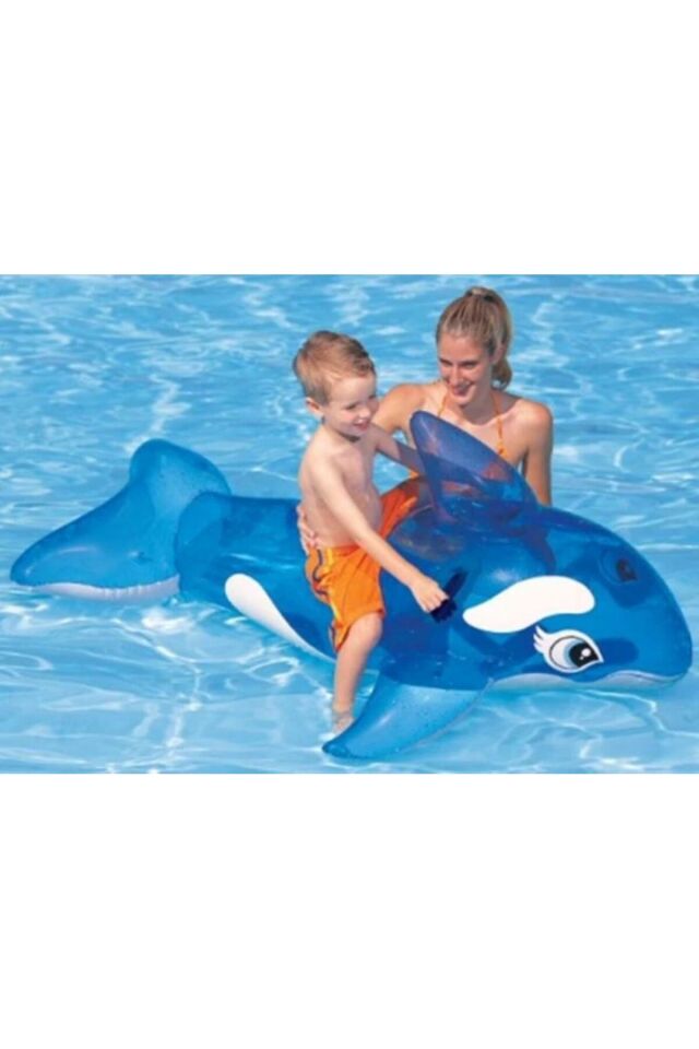 ŞİŞME ŞEFFAF SEVİMLİ MAVİ BALİNA BİNİCİ 1.52 X 1.14 CM 3+