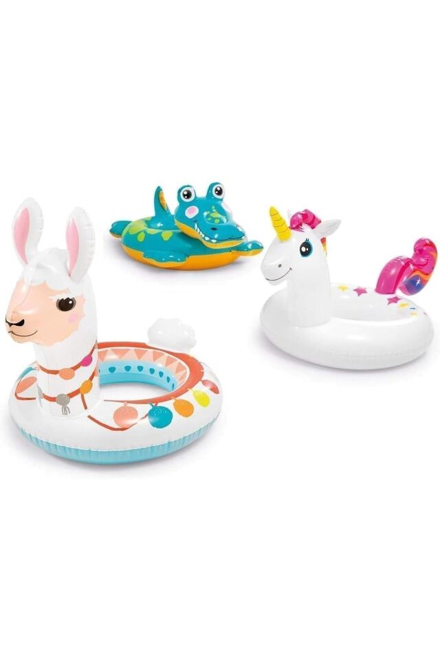 İNTEX HAYVAN FİGÜRLÜ SİMİT 58221 TİMSAH-DODO-ASLAN-LAMA-UNICORN RENKLİ DENİZ HAVUZ SİMİDİ 3-6 YAŞ