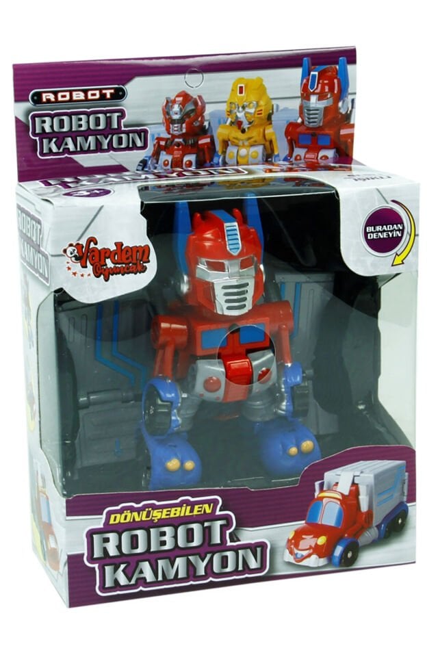 VARDEM DÖNÜŞEBİLEN KUTULU MİNİ ROBOT KAMYON KIRMIZI SARI IŞIKLI SESLİ 3+