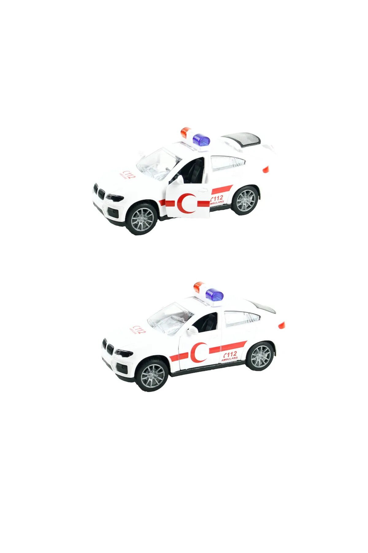 SÜRTMELİ AMBULANS POLİS İTFAİYE JANDARMA AÇILIR 3 KAPI MAVİ BEYAZ KIRMIZI RENK OYUNCAK ARABA